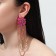 Hanging earrings with rhinestones "Magic" drops and waterfall, pink color in gold, 14 cm