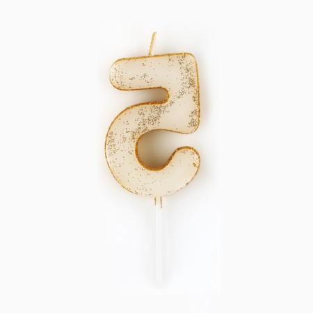 A candle for a cake, a number, shiny "5", gold, 4 x 10 cm.-3