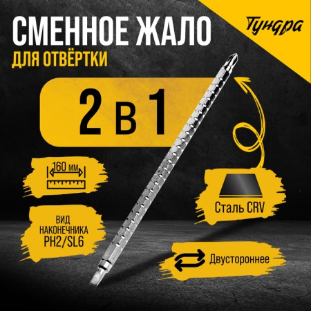 Simple sting for a screwdriver of tundra, CRV, bilateral, SL6 - PH2, 160 mm
