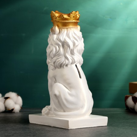 Piggy bank "Leo with a crown" White with a golden crown, 23cm-2