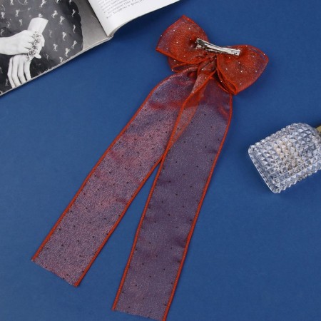 Hair clip "Schoolgirl" bow point, 12x30 cm, red-2