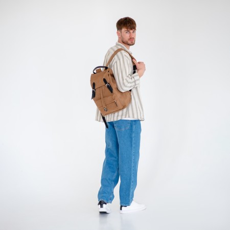 Male urban backpack, Textura, textiles, brown color-6