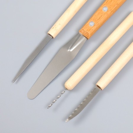 Tools for working with clay set 4 pcs wood, metal h = 12.5 13.5 17 and 17.5 cm-1