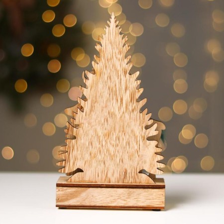 New Year's decor with backlight "Christmas trees and a deer with a bell" 6 × 4 × 19.5 cm, green-3