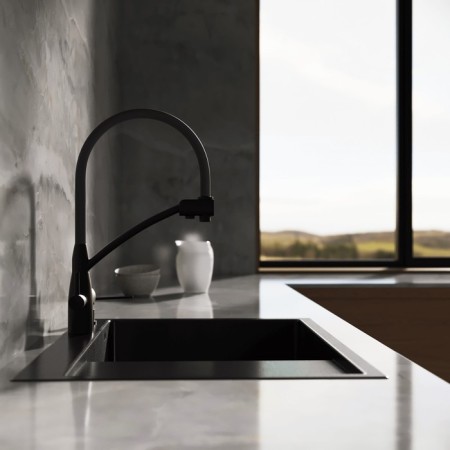 Kitchen sink "RMS" MRK-7851BL-R, mortise, right, thickness 3.0 and 1 mm, dispenser, graphite-2