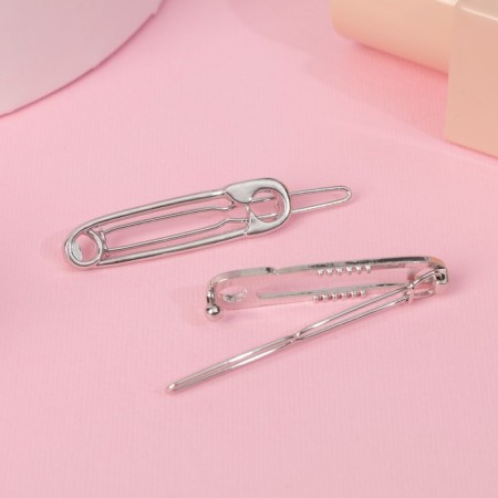Hair clip "Pins" (set 2 pcs) 5 cm, silver-2
