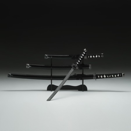 Suv. Product Katana 3V1 on a stand, scabbard wood, black gloss 54/81/100cm, hilt mix-8
