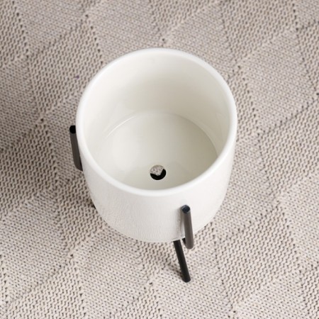 Kashpo "cylinder" white, on a black stand, 15x8x8cm-3