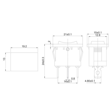 Klavim Switch 250V 6A (3C) On-off-on Red with Mini neutral (RWB-205, SC-768) Rexant 1-1