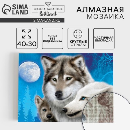 Diamond mosaic with partial filling "Wolves", 30 x 40 cm. Set for creativity