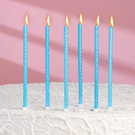 Candles for the cake "Classic" with a stand, 13 cm, 6 pcs, blue-5