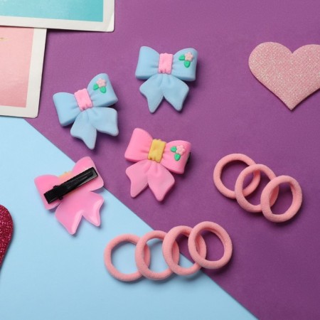 Hair Set "Ray" (10 elastic bands, 4 clamps) Bow, mix-2