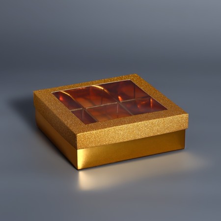 Box for 9 sweets gold glitter, 12.5 x 12.5 x 4 cm. Confectionery packaging-1