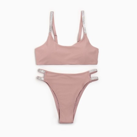 Separate Minaku swimsuit Minaku with rhinestones is beige color, size 48-5