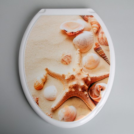 The toilet seat with a lid Rossplast "Shells on the sand", 54x37cm, white color