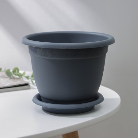 Flower pot with the subdone Ingreen Aphrodite, 1.5 l, d = 17 cm, h = 13.5 cm, the color is gray.-1