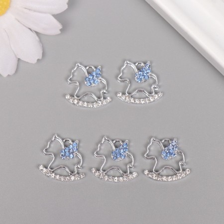 Decor for creativity metal, rhinestones "Horse with a pillow" silver, blue 1.7x1.8x0.3 cm-2