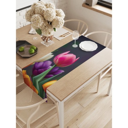 The track on the table "Spring tulips", Oxford, size 40x145 cm