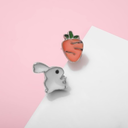 Children's Earrings "Chosen" bunny with carrots, colored in silver