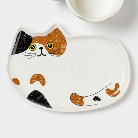 Tea couple ceramic "cat", 3 items: a cup of 200 ml, a saucer 18.5 × 13.5 cm, a spoon-4