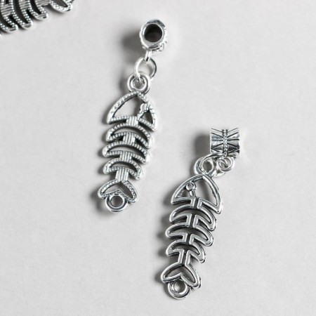 Bale with a suspension metal for creativity "Fish skeleton" silver 3.9 cm