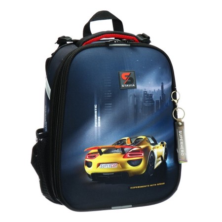 School backpack 38 x 30 x 16 cm, ergonomic back, stavia "yellow machine", black-1