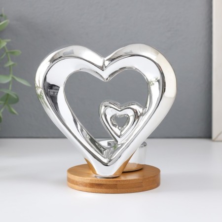 Ceramics candlestick per 1 candle "Two hearts" silver 11x8x12.5 cm-1