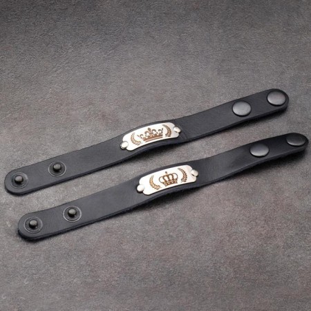Paired bracelets "King and Queen", genuine leather, steel