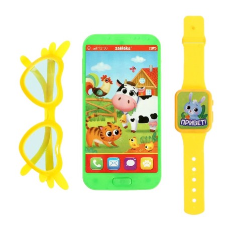 Game set "Fun Farm": phone, glasses, hours, Russian voice acting, green color-1