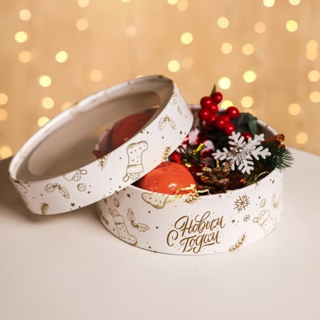 Box for Makarun Tubus with the Window "Happy New Year" 18 x 18 x 6 cm-7