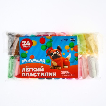 Plasticine is light, jumping, set 24 colors, weight 1 color: 10 g., 3 tools-1
