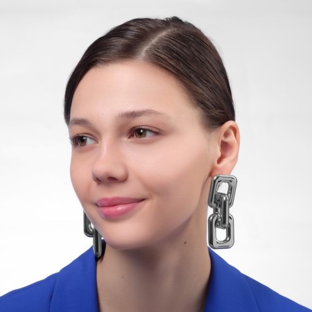 Earrings Metal "Chain" straight angles, 3 links, color silver-2