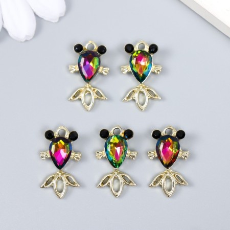 Decor for creativity metal, rhinestones "fish holography" gold 2.1x1.2x0.2 cm-2