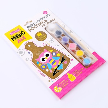 Wood painting "Owl" (cutting board, small envelope)-4