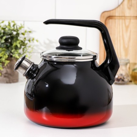 A kettle with a whistle "Carmen", 3 l, a fixed handle, induction, black-red color