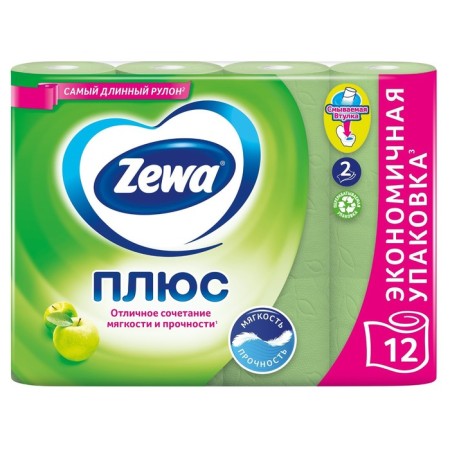 Zewa toilet paper plus "Yabloko", 2 layers, 12 rolls-1