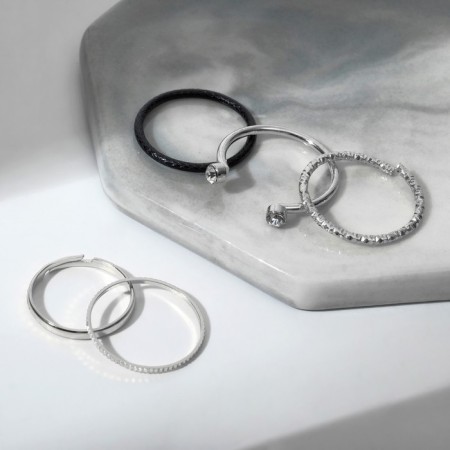 Ring set 5 pieces "perfect fingers" sophistication, white color in ferrous-silver metal-2