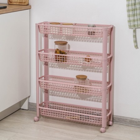 Floor-shaped shelf 4-section, on wheels, color tea rose-5