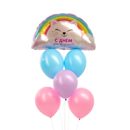 Bouquet of balls "Rainbow. Cat ", foil, latex, set of 6 pcs.-1