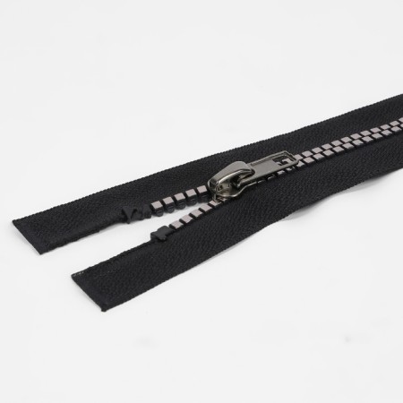 Lightning "Tractor", No. 5, connective, decorative link "Square", castle machine, 90 cm, black nickel color-1