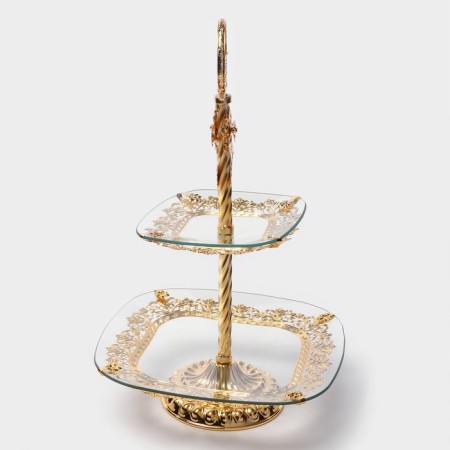 Floor - square fruit "Fenses", 2 tiers, d = 18/29 cm, height 49 cm, glass-1