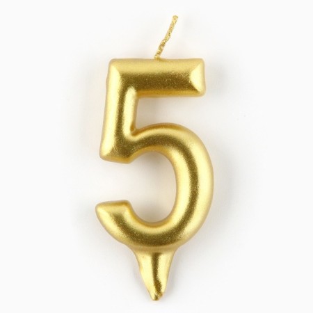 Candle for the cake, the number "5", gold-2