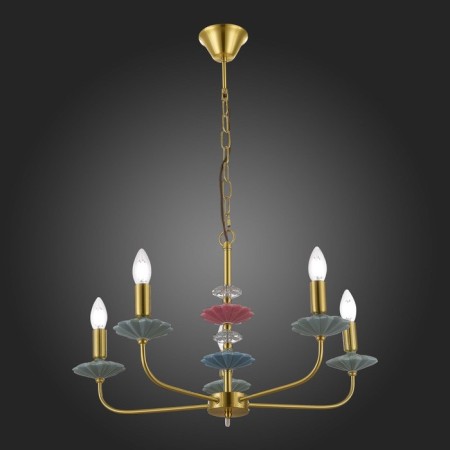 Suspended EVOLUCE lamp. Sle1117-203-05. Attic. 5x40 watts, E14, 65x65x40 cm, golden color-2