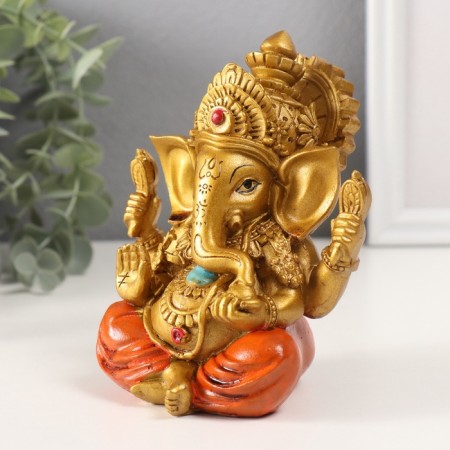 Souvenir Polystone for bronze "Ganesha, in orange haremasses" 10x10x12.5 cm-3