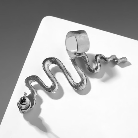 Earring "Kaff" Snake Anaconda, color silver-1
