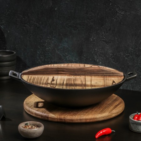 Frying pan-car cast-iron Magma "Hemming", 31 × 8 cm, with a wooden cover-6