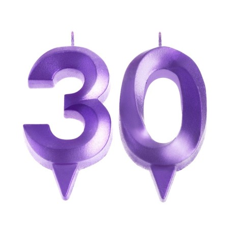 Candle in the cake jubilee "line" (set 2 in 1), number 30, purple metallic, 6.5 cm-2