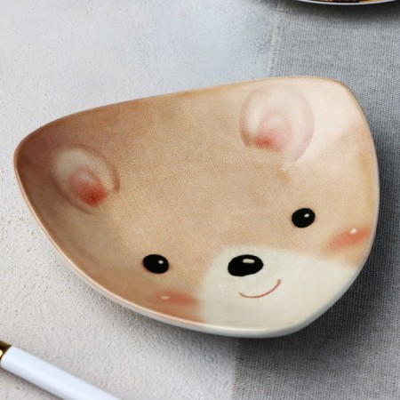 Ceramic plate "Bear", 13.5 x 13.5 cm, beige color-1