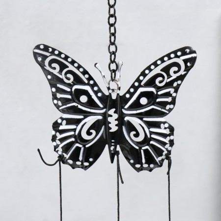 Wind Music Metal "Black and White butterflies" 4 bells 47 cm-1