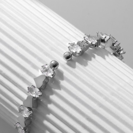 Bracelet with rhinestones "Heart" ice, 1 row, white color in silver-4